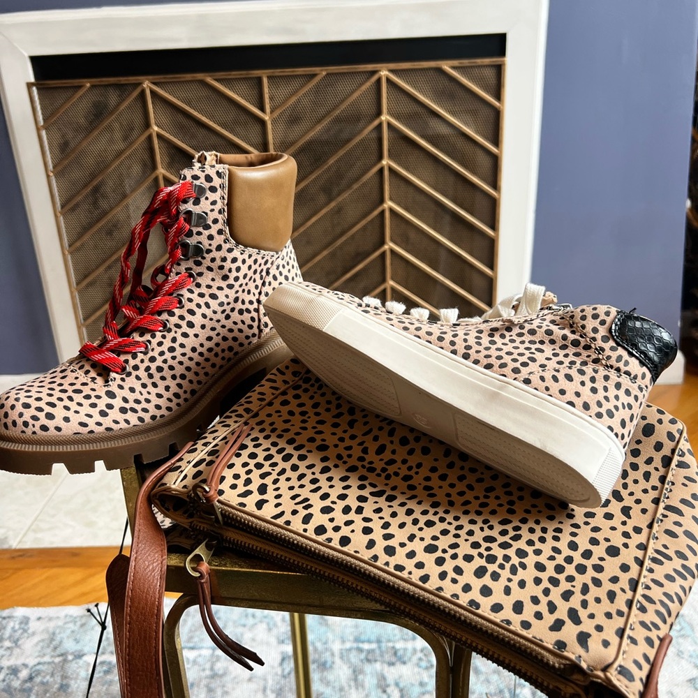 Leopard Print Boots (Sz7) with Red Laces- brand new with tags